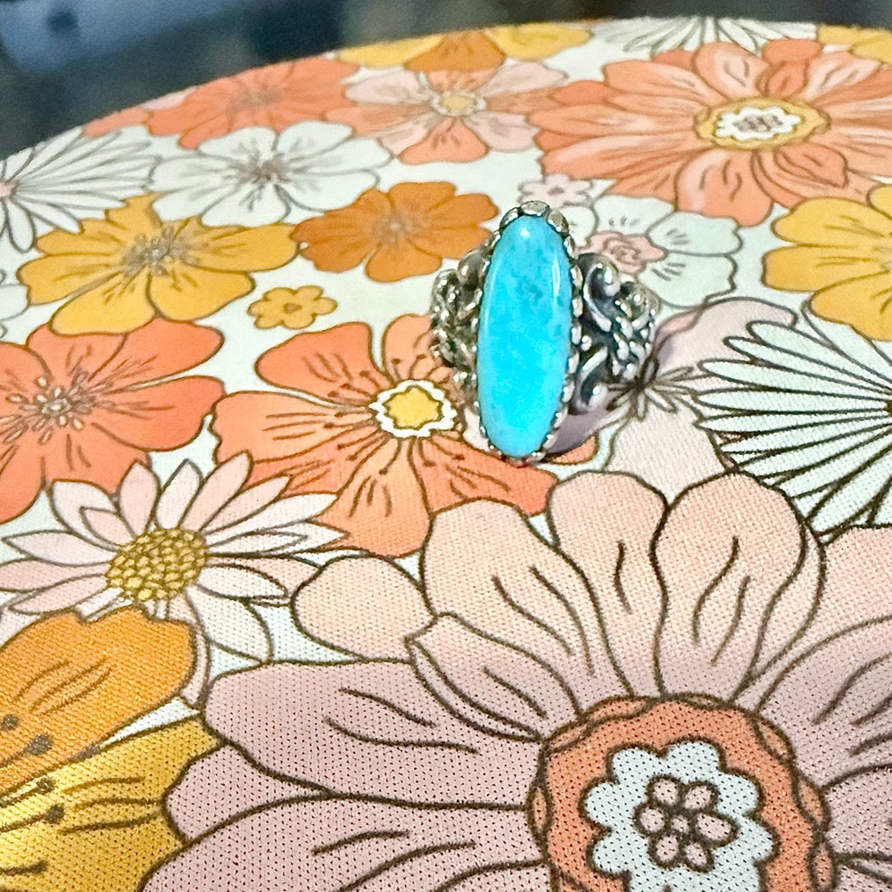 SOLD Sincerely Southwest Sterling Silver Oval Turquoise Ring Sz 8